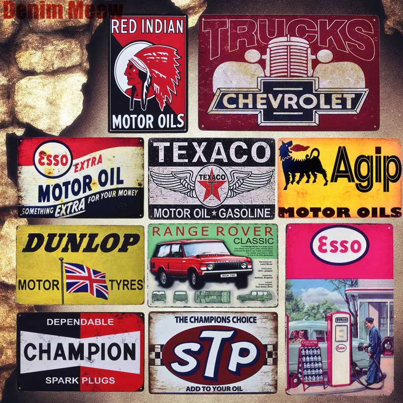 

Motor Oil Shabby Chic Plaque Metal Tin Signs Garage Pub Decorative Plates Motor Types Painting Gasoline Wall Art Stickers MN97