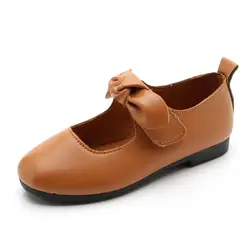 Кожаные туфли весна-осень, новые модные коричневые кожаные туфли с бантиком на низком каблуке, черные туфли принцессы, детские кожаные