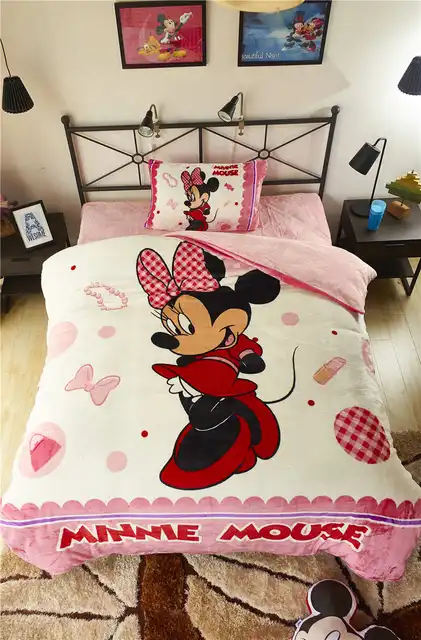 pink mickey minnie mouse 3d printed flannel bedding set twin full