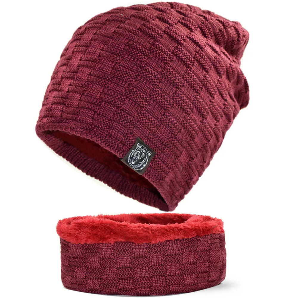 UNIKEVOW(Hat&scarf 1set) New Autumn Winter knitted hat scarf set for men and women Cap and neckerchief sets with weaving logo