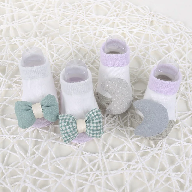 Kacakid/милые носки для новорожденных хлопковые носки для мальчиков и девочек детские Нескользящие носки-тапочки для малышей 2 пар/лот - Цвет: C