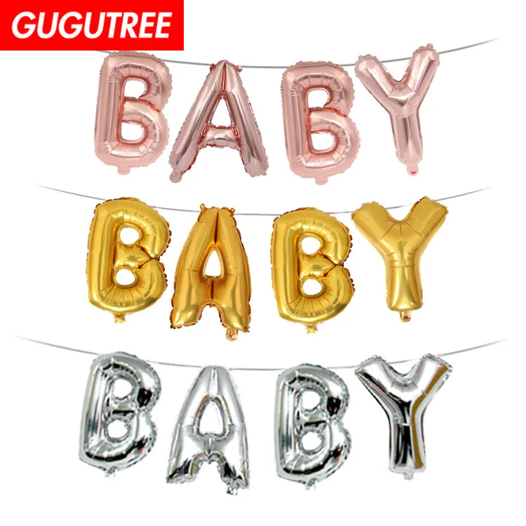 

GUGUTREE PARTY one set 16inch gold silver latex foil ballon Banners Paper flowers tassels Streamers happy birthday party HY-401
