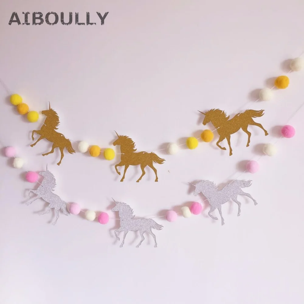 Gold/siver Rainbow Ball Unicorn Party Banner Garland Hanging Kids