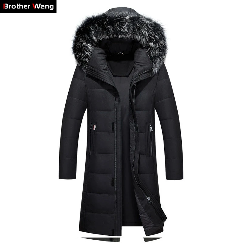 

2019 Winter New Men's Long Down Jacket Clothes Thicken Warm White Duck Down Hooded Fur Collar Casual Coat Male Brand Clothing