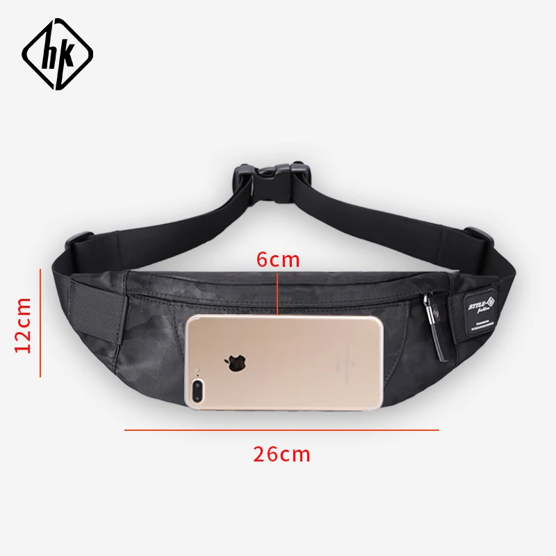 Hk Men Male Casual Fanny Bag Waist Bag Money Phone Belt Bag Pouch Camouflage Black Gray Bum Hip Bag Shoulder belt pack