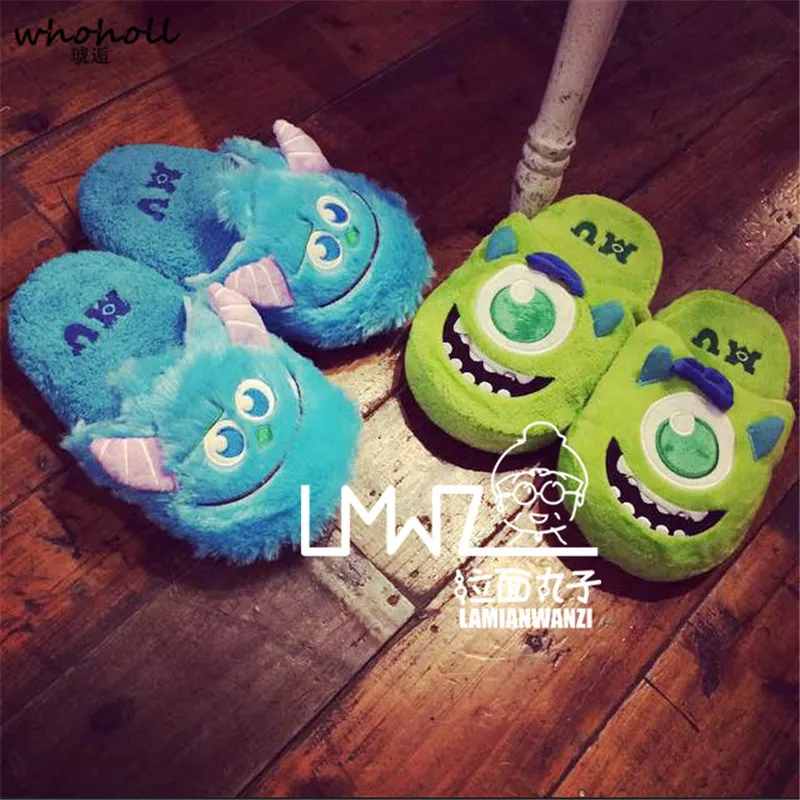 

WHOHOLL Winter Home slippers Quarter University Cute Monster Plush Slippers Cartoon Slipper Women Home Skid Fluffy Slippers