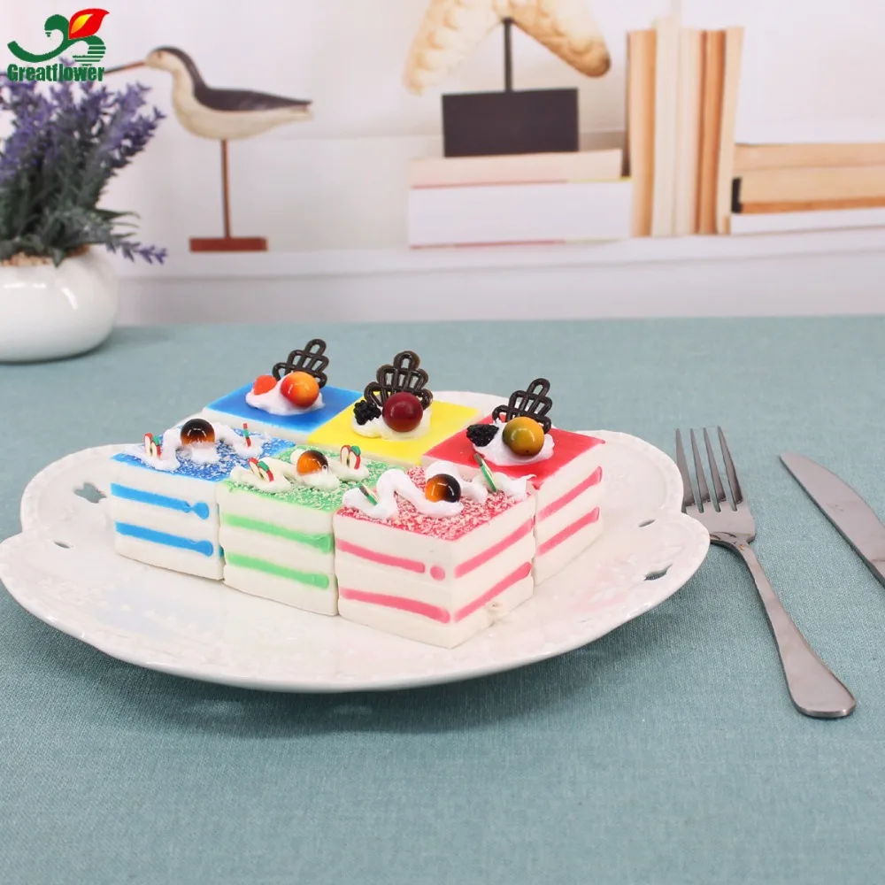 Square Artificial Cream Fruit Cake Lifelike Fake Food Model For Kids