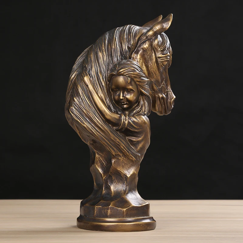 Abstract Horse Bust Sculpture Vintage Pony Hug Statue Girl
