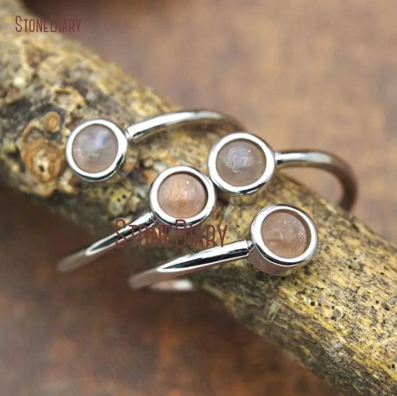 

10Pcs Cheap Sliver Plated Circle Ring Sunstone Ring Adjustable RM15605