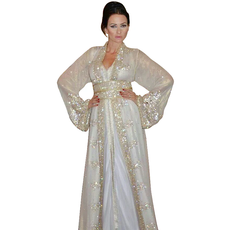 Hot Selling 2016 New Fashion Arabic Dubai Kaftan Dress Fancy Long Sleeves Sequined Women Formal Evening