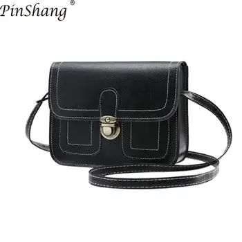 

PinShang Women Fashion Shoulder Bag Square Vintage PU Leather Solid Color Handbag Satchel Bags for Women 2018 Handbag Women Z30