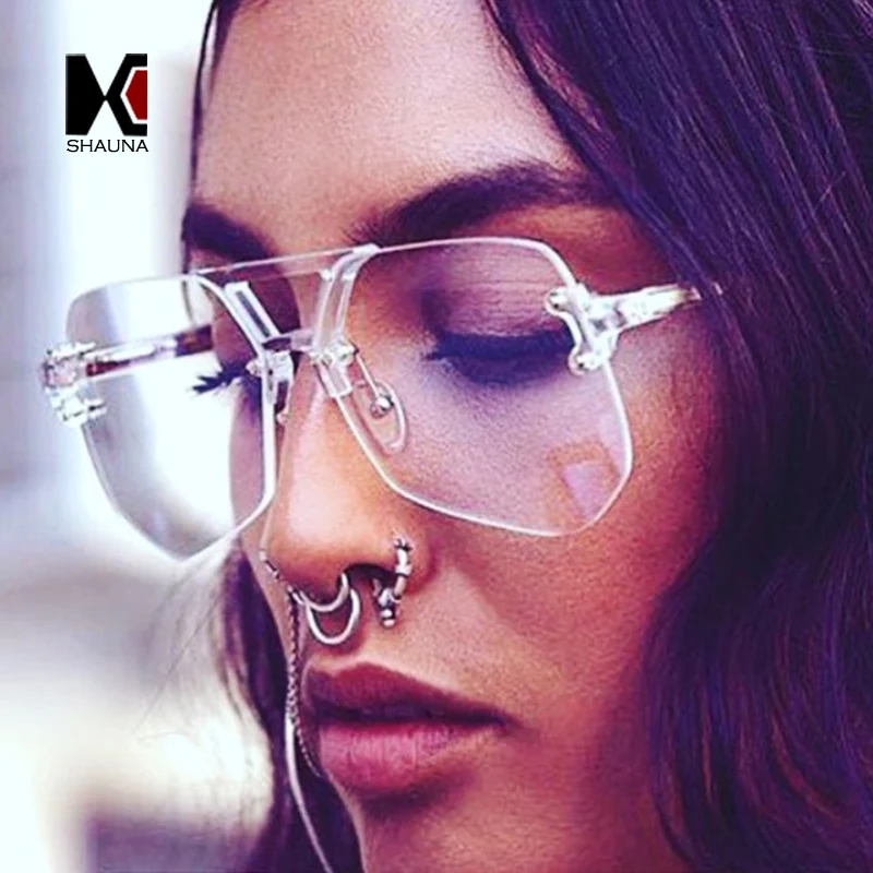 

SHAUNA New Arrival Summer Styles Candy Color Women Rimless Square Sunglasses Oversized Men Tint Lens Sun Glasses UV400