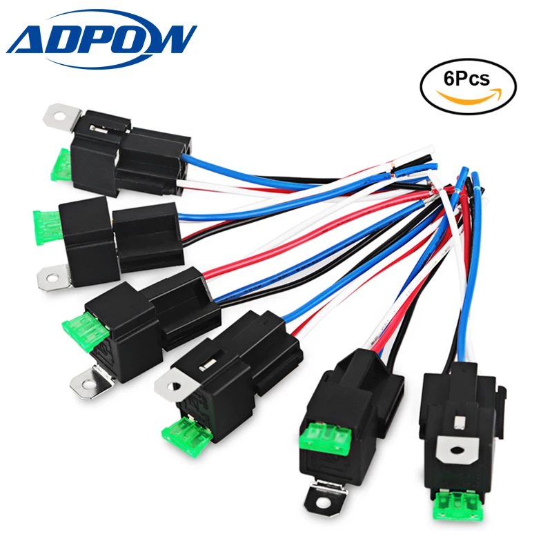 Adpow 6pcs 4pin Fuse Relay Switch Harness Set 12v Dc Spst