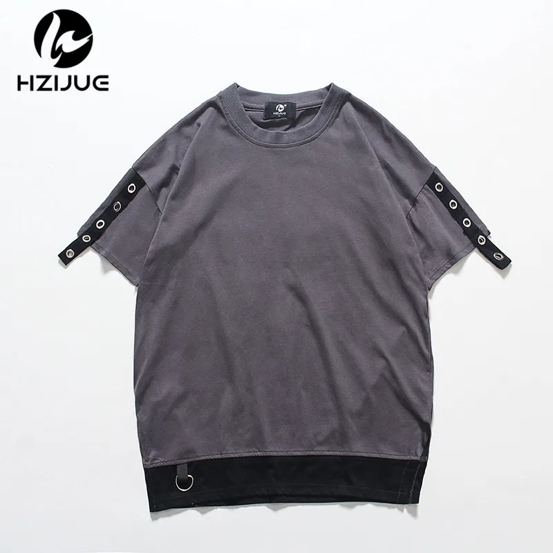 

HZIJUE brand tshirt summer men Fake two pieces T shirt hip hop fashion High street wear brand clothing top tees homme T shirt