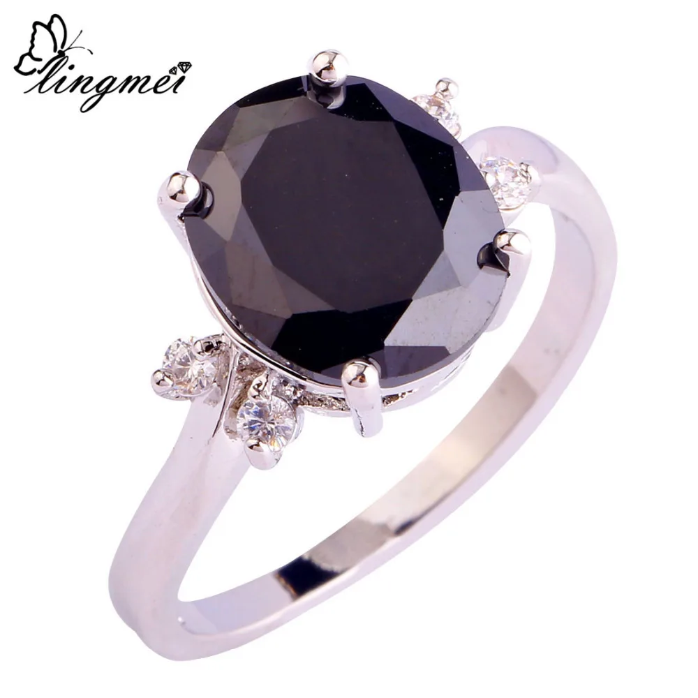 

lingmei New Sexy Lady Black & White AAA CZ Silver Color Ring Size 6 7 8 9 10 11 12 Women Jewelry Rings Free Shipping Wholesale