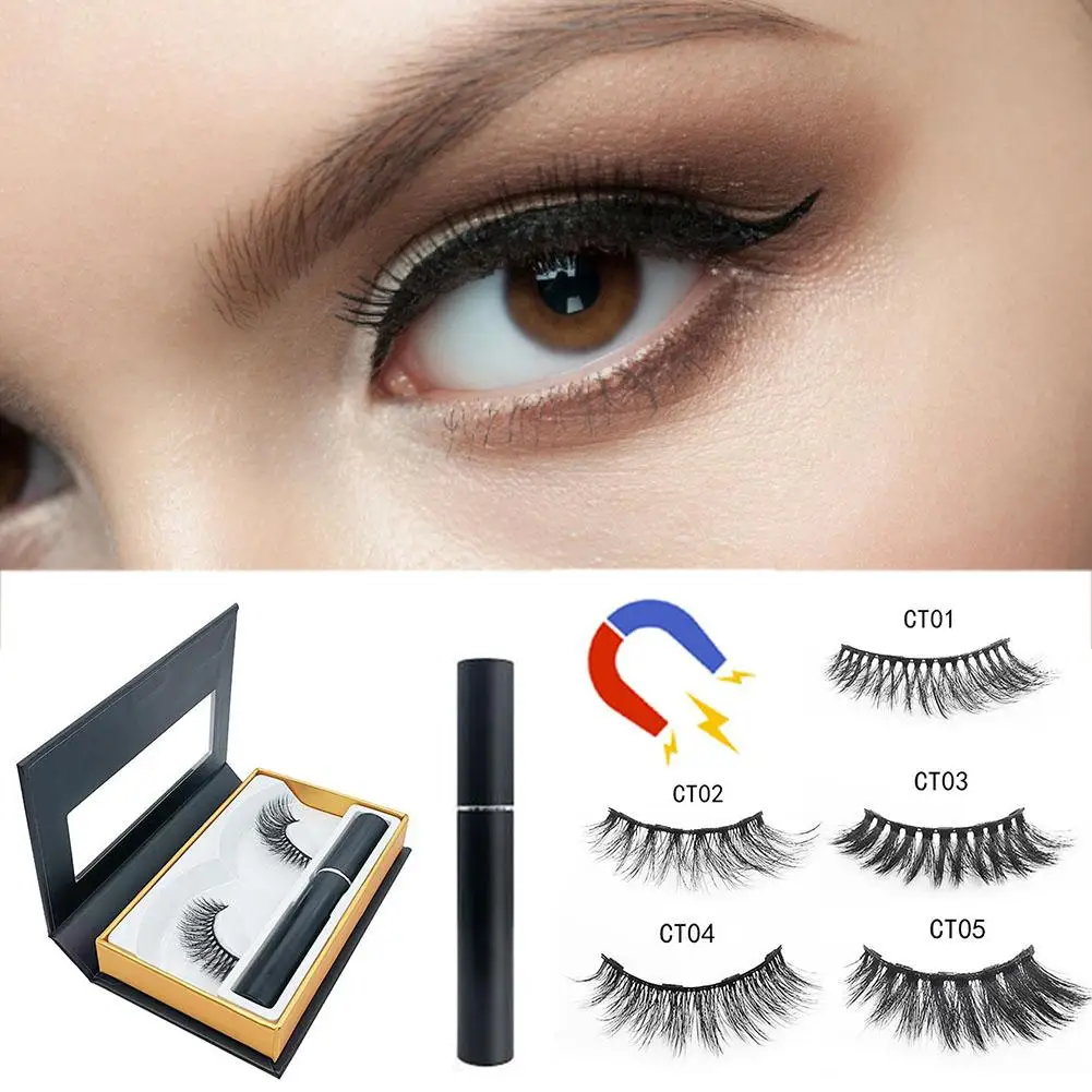 

Magnetic Eyeliner Eyelashes Kit Magnetic 3D Eyelashes & Liquid Eyeliner With False Lashes Eyelash Curler Reusable Falses Eyelash