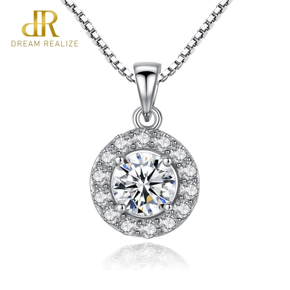 

DR Round Pendant Necklace Office Lady Genuine 925 Sterling Silver Chain Necklaces AAA+ CZ Cubic Zirconia Fine Jewelry Brand