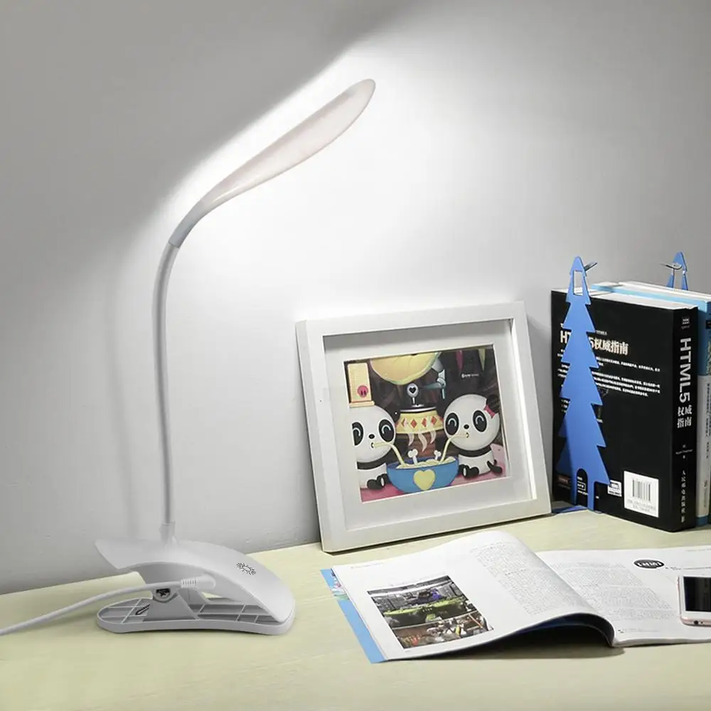 5 в USB Клип светодиодная настольная лампа диммер настольная лампа с зарядкой 3 режима 18650 батарея прикроватная книга для чтения кабинет офис ночник светильник настольный