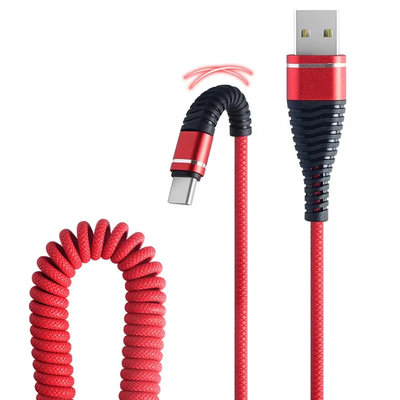 Sindvor 1.2M Type C Phone Cable Type-C Fish Tail Spring Durable Cable Data Fast Charging USB C For Smart Phone Universal Cables 5v 1a usb Chargers