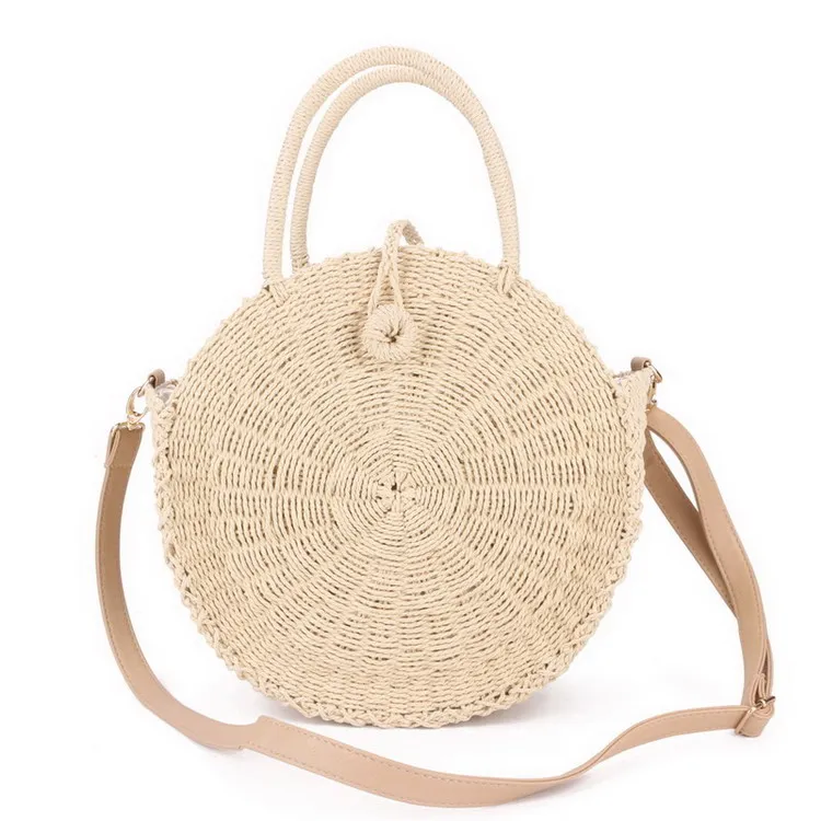 Round Rattan Straw Beach Shoulder Bag