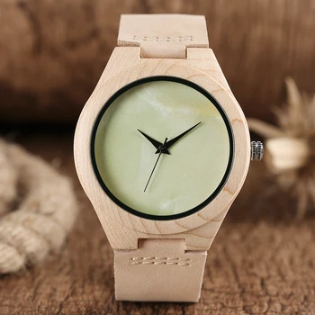 

Fashion Wooden Watches Men Albino Style Case Leather Gree Dial Simple Nature Bamboo Women Quartz Wristwatches with Gift Bag 2017