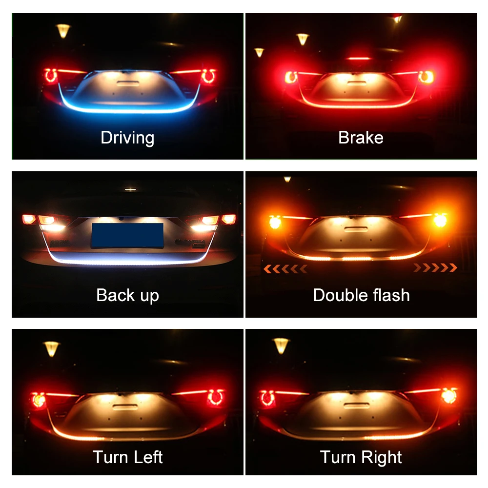 

Car Styling Turn Signal Amber Flow Led strip trunk Tail Light Ice Blue LED DRL daytime running light RED Brake Light