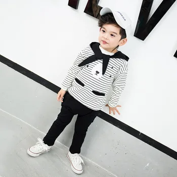 

Striped Hooded Children's Clothes Boys Spring Suits Print Coat+Pants Baby Boys Autumn Sport Casual Set Kids Clothes 3-8Y