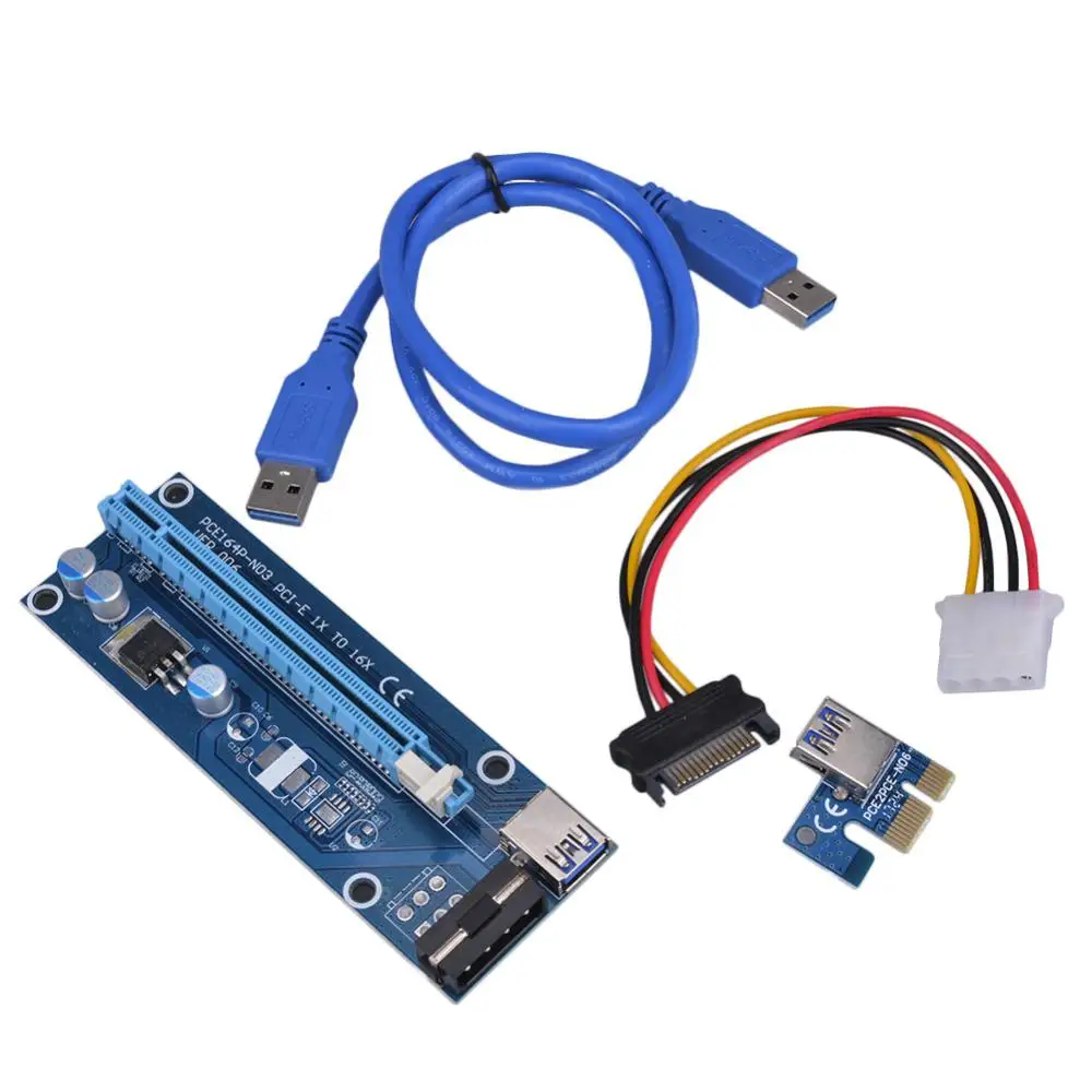 

PCI-E PCI Express Riser Card 1x to 16x USB 3.0 Data Cable SATA to 4Pin IDE Molex Power Supply for BTC Miner Machine Mining r20