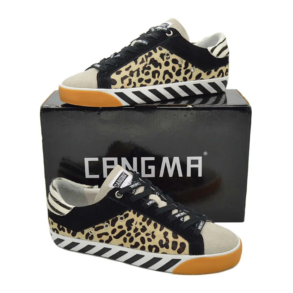 CANGMA леопардовые кроссовки Мужская Дизайнерская обувь натуральная кожа конский волос повседневная мужская обувь ручной работы Мужская удобная обувь