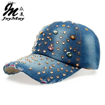 

Factory Price Wholesale Retail JoyMay Hat Hat Cap Fashion Leisure Rhinestones Bling Women Cap Vintage Jean Men Hat Cap B074