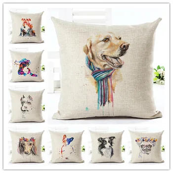 

2016 Creative Fashion Style Lovely Dog Home Decor Cushion Cover Home Decorative Floral Printed Throw Pillowcase Cojines Almofada