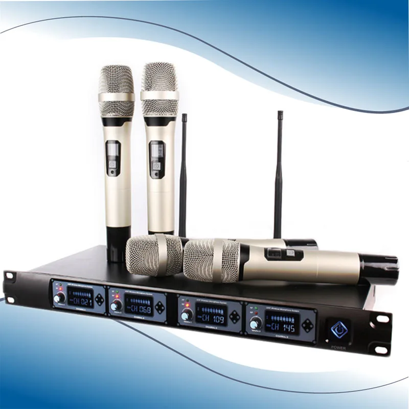 4 Channel Wireless Microphones System UHF Karaoke System 4 handheld Mic