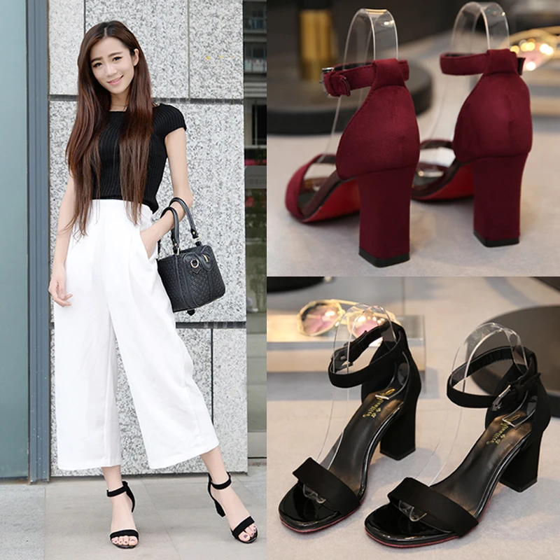 

2017 new word buckle the stiletto sandals women with thick with fashionable sexy high-heeled shoes in summer
