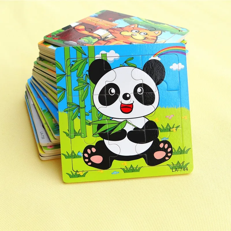 New Arrival Design Lovely Kids Wooden Toys 9 Pieces Of Wood Puzzle Puzzle Toys Cartoon Animals