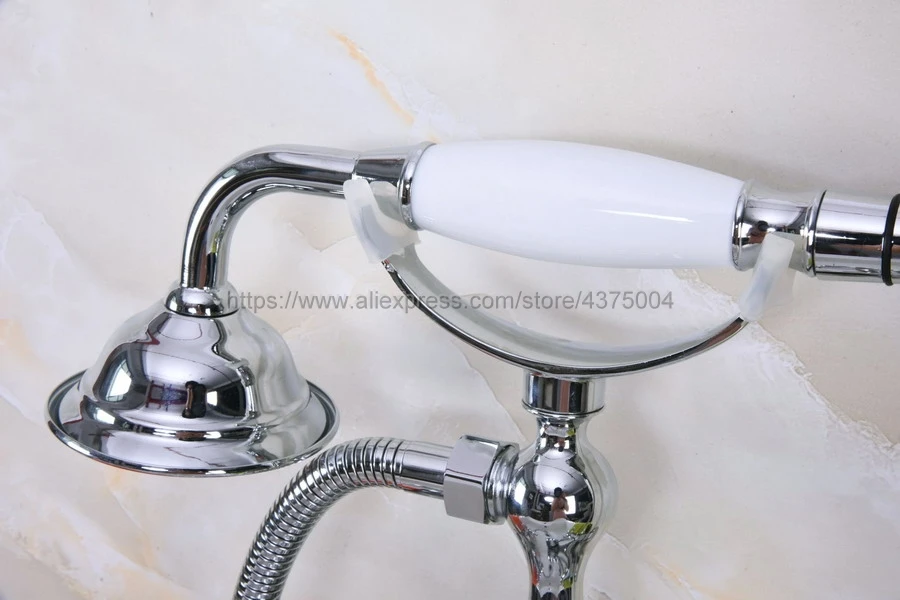 Wall Mounted Bathtub Faucet Double Handle Polished Chrome Mixer Tap Bath Shower Faucets With Hand Shower Nna188