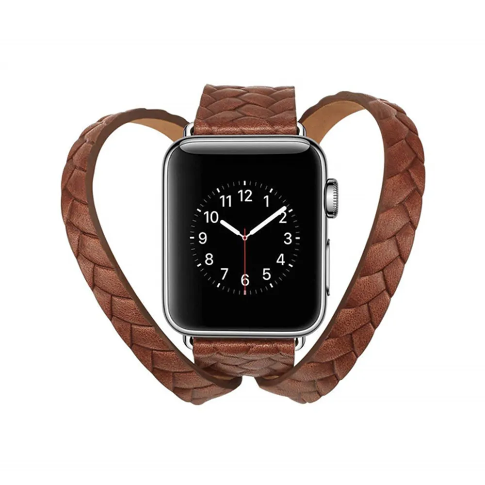 

Double Tour Loop Leather Strap42/38/40/44mm For Apple Watch4/3/2/1 For Iwatch Series leather Watch Band Woven Belt Bracelet Acce