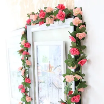 

1 PCS Fake Rose Vine Flowers Plants Artificial Flower Hanging Rose Ivy Hotel Office Wedding Party Garden Decor