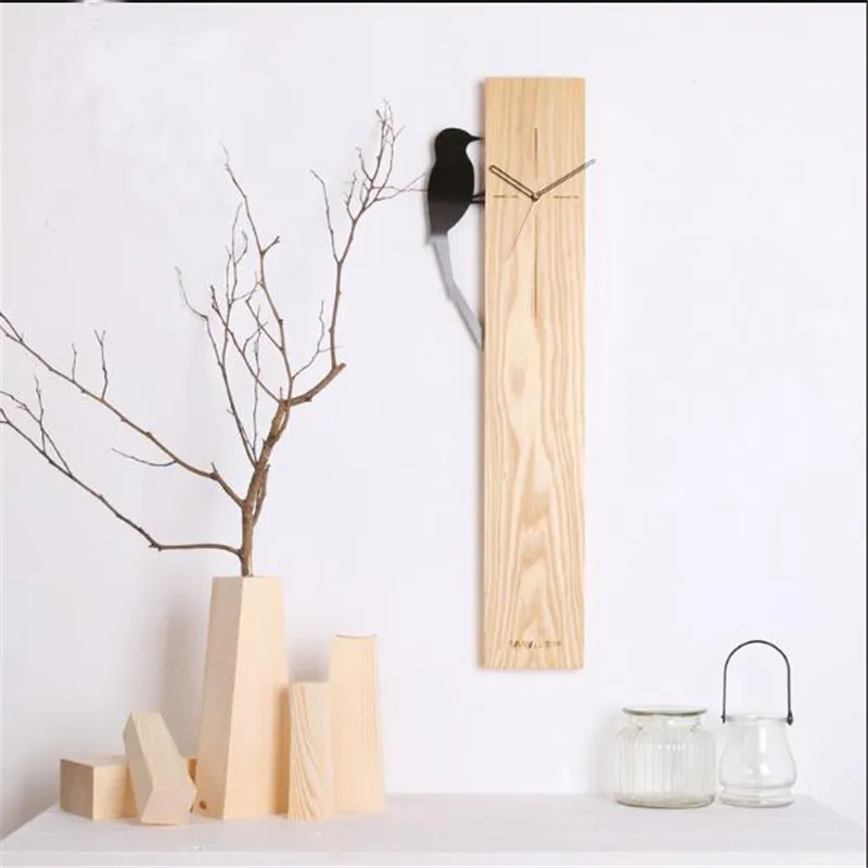 PINJEAS Chic Modern Wood Wall Clock For Home Decorations Simple Europe Style Ornament Living Room Mural Clocks Wooden Crafts