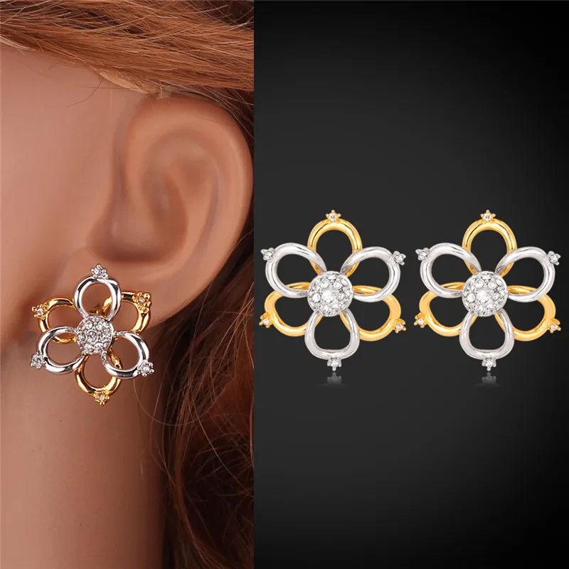 Kpop Flower Earrings For Women yellow Gold Color And Silver Color