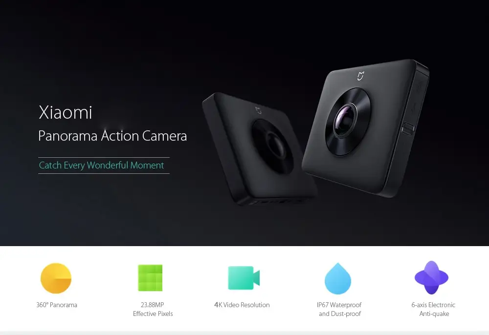 Xiaomi Mi 360 Panoramic Camera Kit Mijia Sphere Camera for Sony IMX206 12.3 CMOS Sensor 23.88MP 3.5K Video 6-axis EIS IP67 (1)