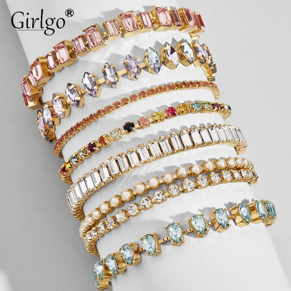

Girlgo Boho Fashion Crystal Beaded Bracelets for Women Ethnic Fashion Colorful Bangle Sets Jewelry Accessories Gifts Wholesale
