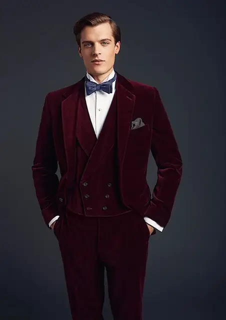 New Arrivals Dark Red Velvet Mens Dinner Prom Suits Groom Tuxedos ...