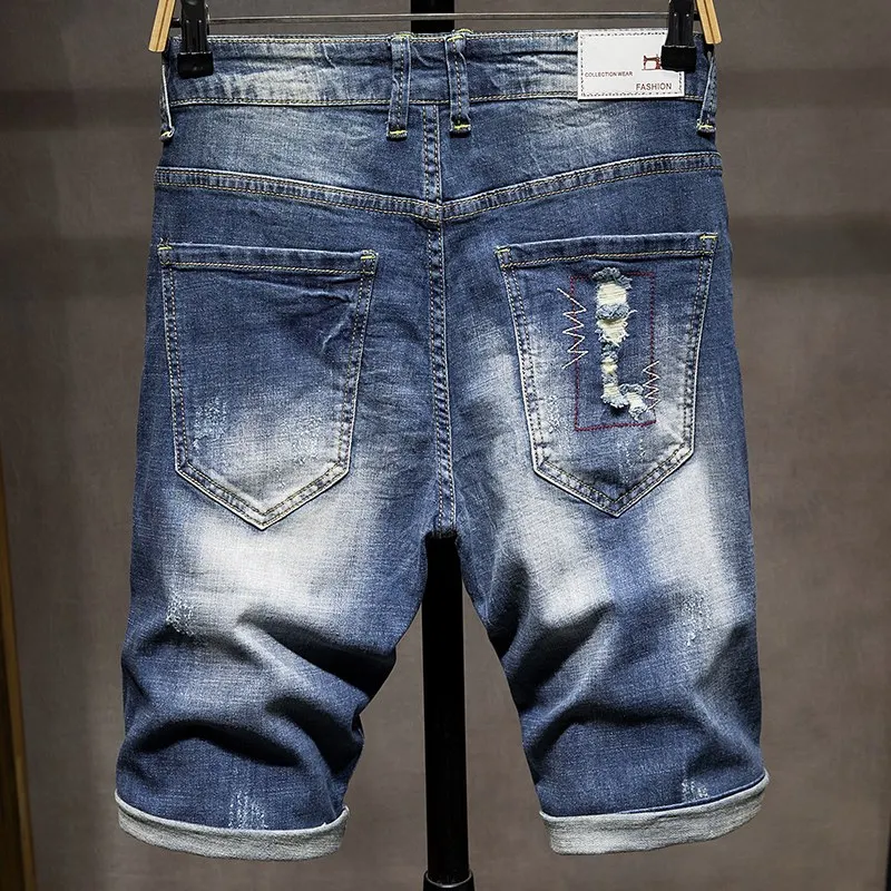 Новое поступление, модные мужские летние джинсовые шорты с эластичным отверстием, тонкие, до колен, повседневные, большие, высококачественные, большие размеры 28-36, 38, 40