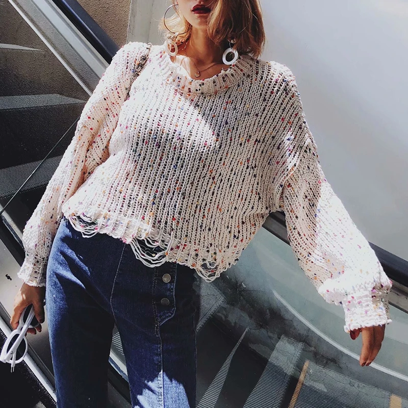 

Winter woman sweater knitting pullovers female ripped harajuku sweaters fashion 2018 women pull femme jumpers ladies KK2681 X