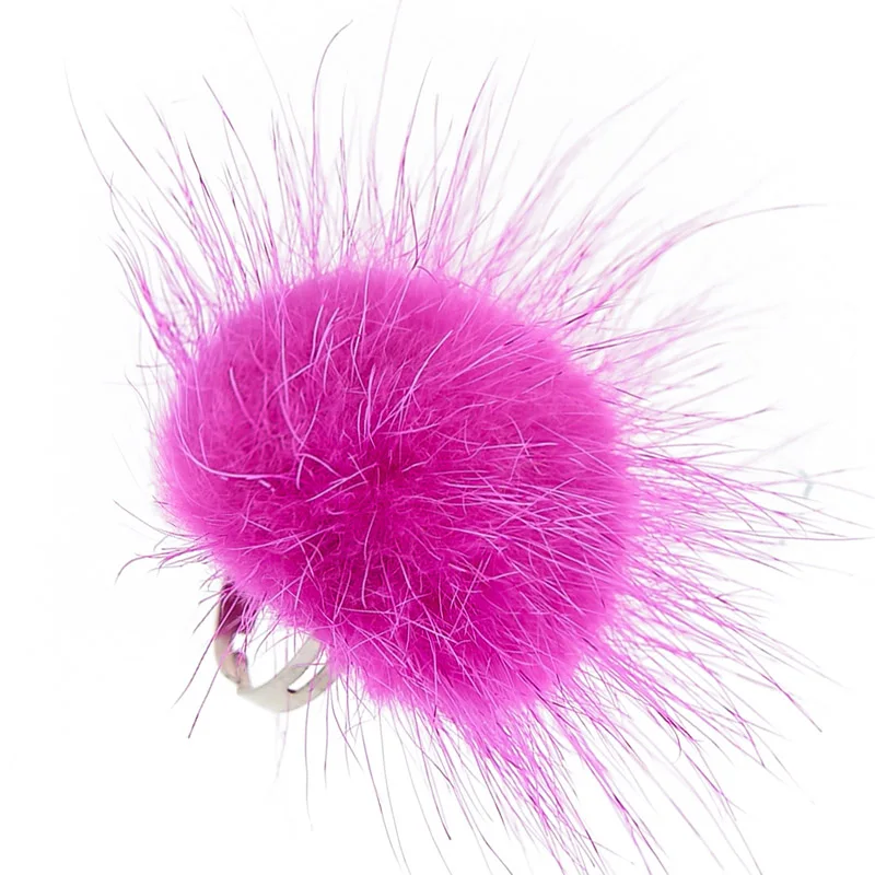 

Resizable Real Mink Fur Ball Rings for Women Colorful Fluffy Mink Fur Pompoms Party Cocktail Rings for Girls with Gift Box