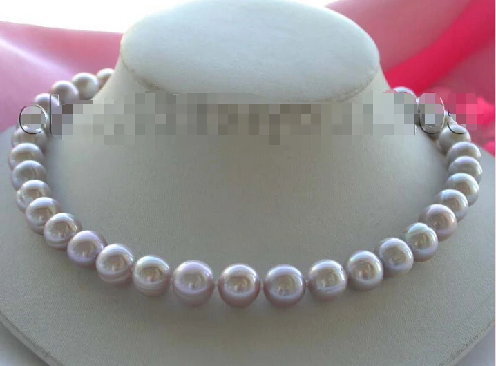 

17.5" Genuine Natural 12mm Purple Round Pearl Necklace 18KGP #f1587! (A0329)