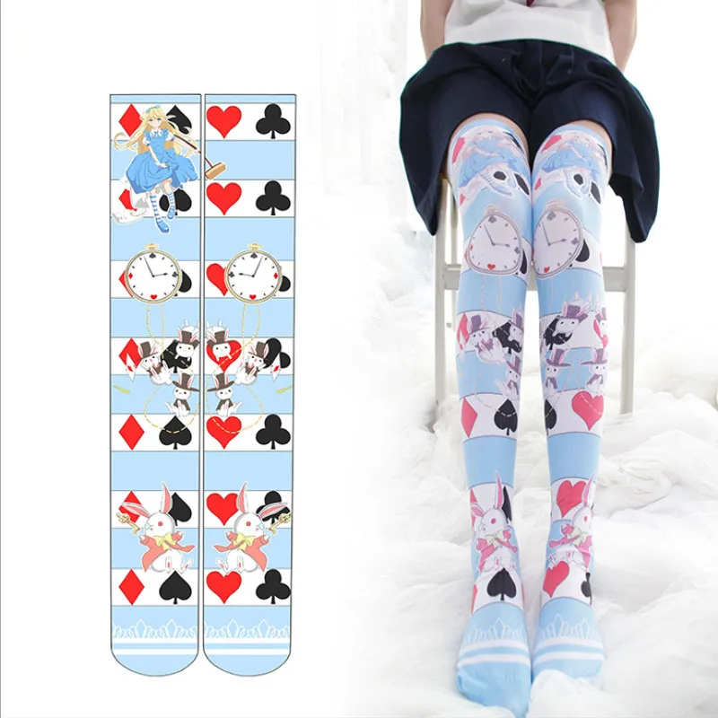 

Cute 3D Printed Japanese Anime Alice Lolita Stockings Comic Cosplay Socks Kawaii Thigh High School Sock Over the Knee Stocking