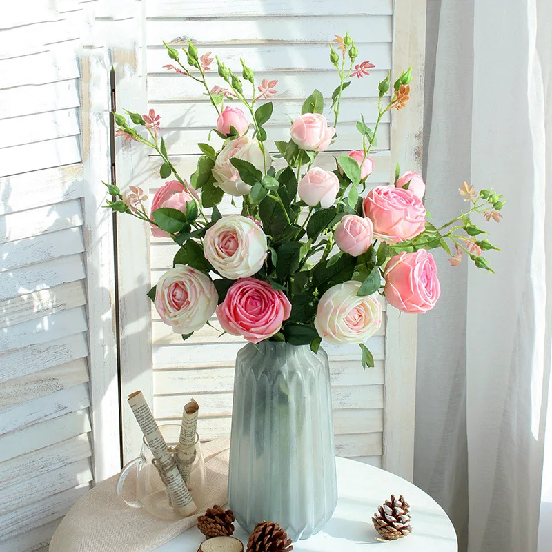 

1 Branch 2 Flowers Buds Long European Artificial Flower Home Silk Roses Wedding Flower Decorative Party Decor Diy