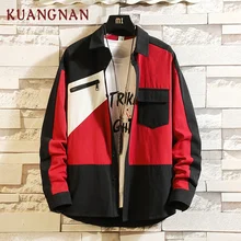 KUANGNAN, японский стиль, Лоскутная рубашка, Мужская Уличная одежда, мужские рубашки, повседневные, приталенные, корейские мужские рубашки с длинным рукавом, 5XL, одежда