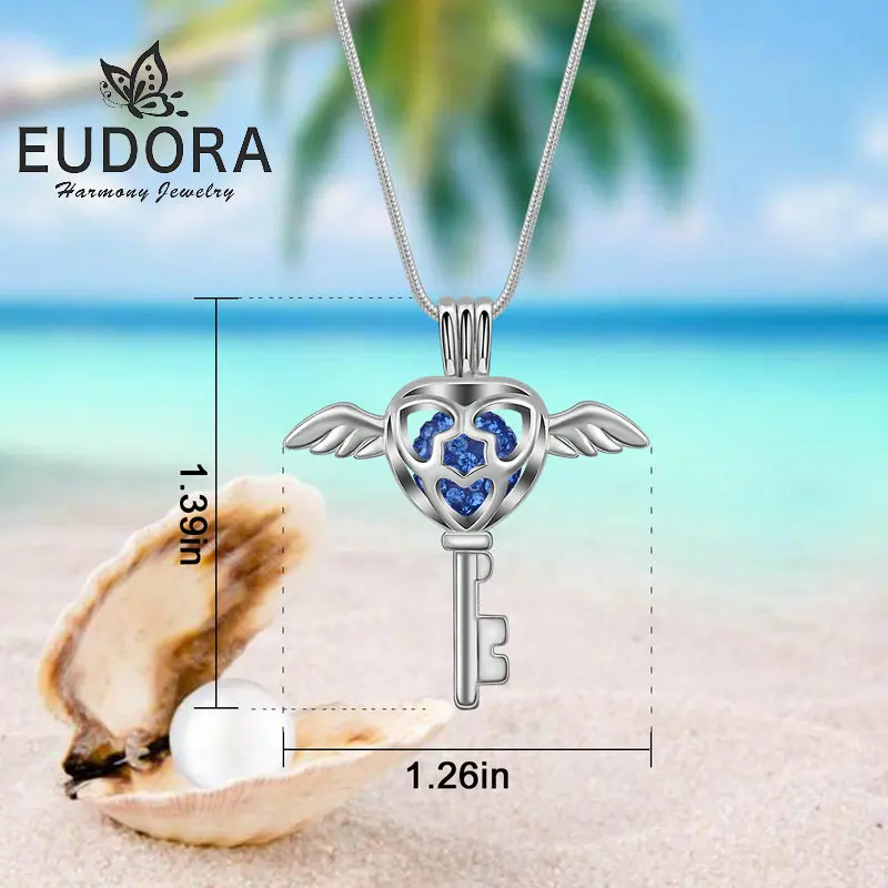 Ожерелье с подвеской EUDORA Wingle Key openable cage со стразами кристаллом из кубического